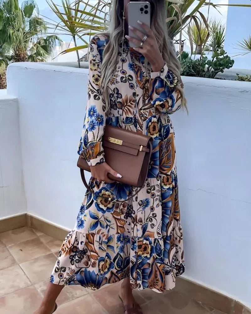 Long-sleeved elegant printed dress 2023 f/w 202466 casual dresses spring