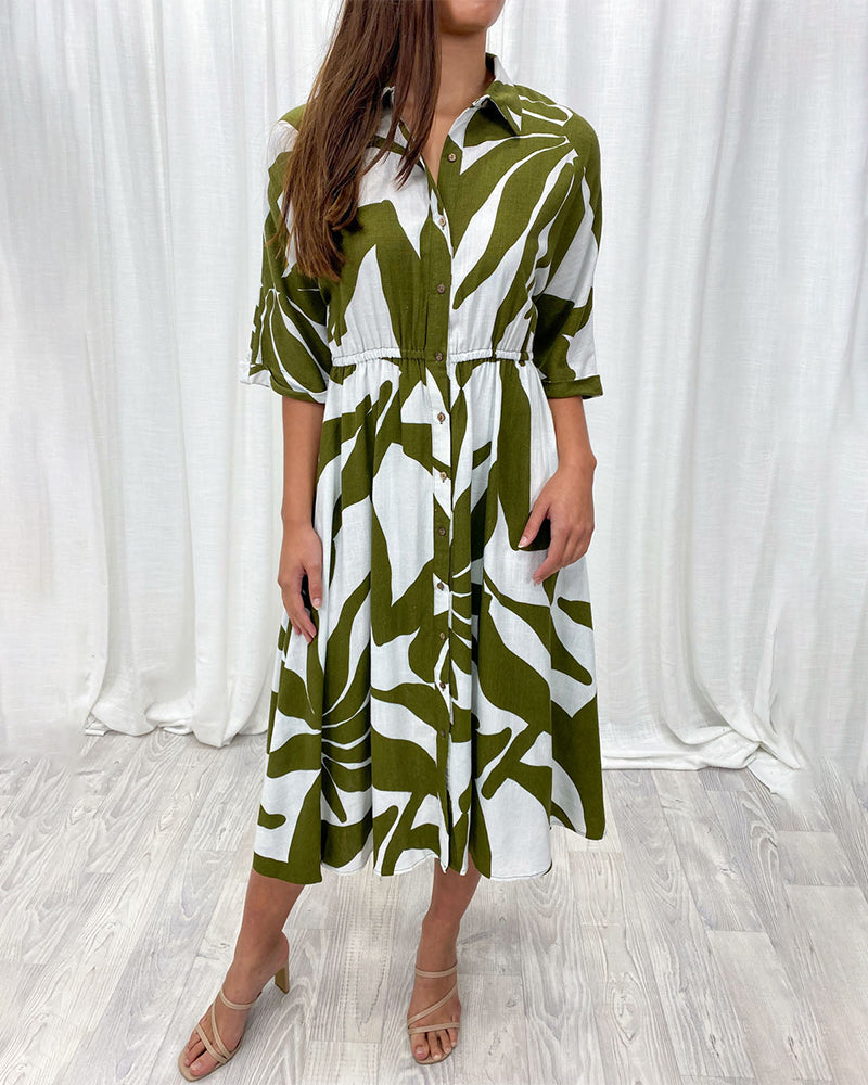 Lapel leaf print casual dress casual dresses summer