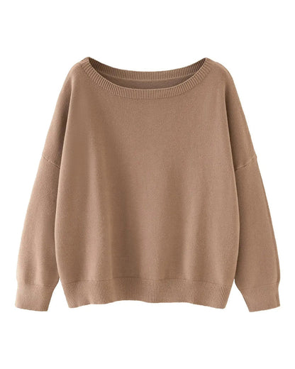 Crew-Neck Drop-Shoulder Solid Loose Pullover 2024 f/w sweaters & cardigans