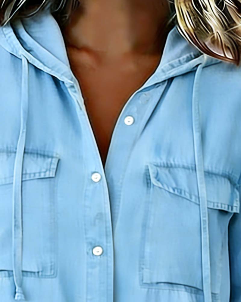 Women's Hooded Faux Denim Shirt
