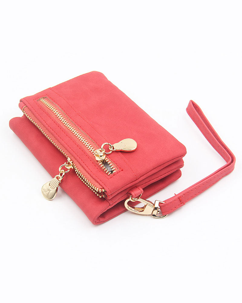 Women's Bifold Zipper Wallet Plain Short Card Purse