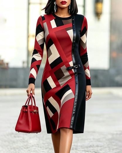 Geometric Color-Block Patchwork Dress