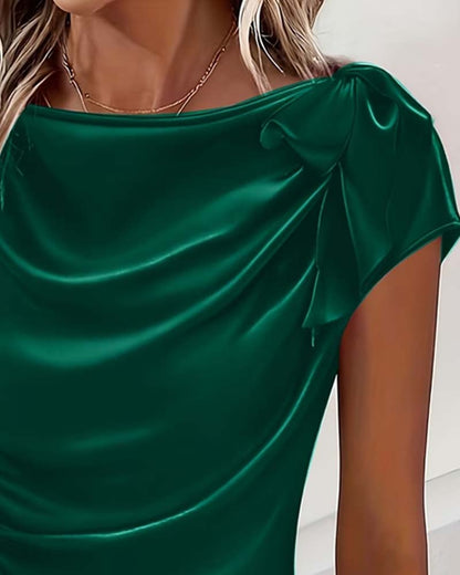 Off-Shoulder Sheen Slim Fit Blouse