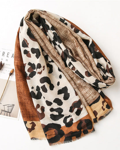 Women's Leopard Patchwork Print Fringe Shawl Scarf 2024 f/w accesories spring summer