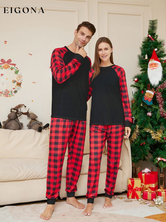 Full Size Raglan Sleeve Top and Plaid Pants Set (Family Christmas Pajamas) Black Christmas pajamas clothes Ship From Overseas Shipping Delay 09/29/2023 - 10/03/2023 Z.Y@