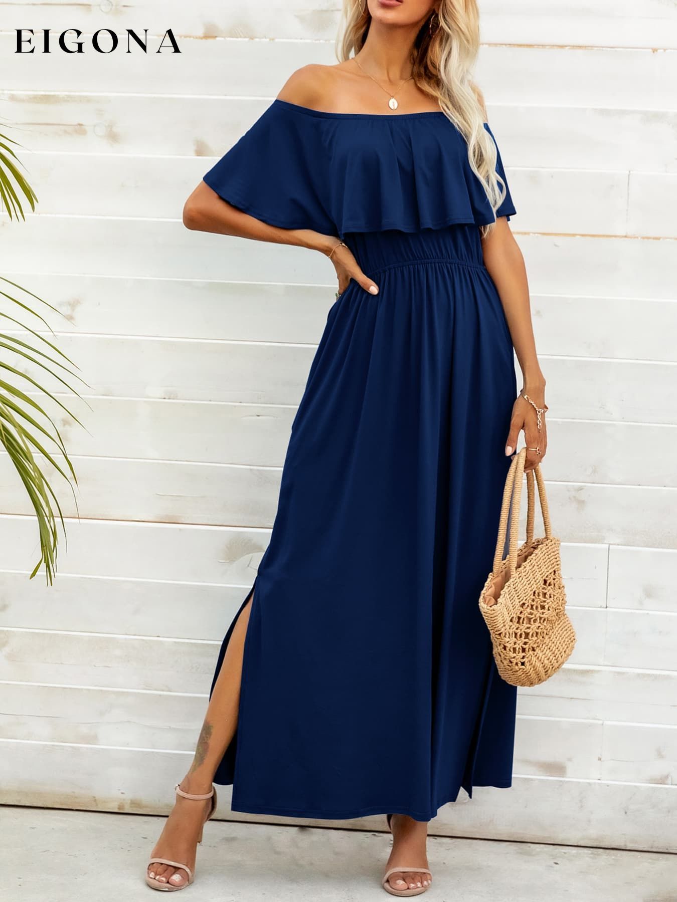 Off-Shoulder Slit Maxi Dress casual dress casual dresses clothes dress dresses maxi dress Putica Ship From Overseas Shipping Delay 09/29/2023 - 10/04/2023