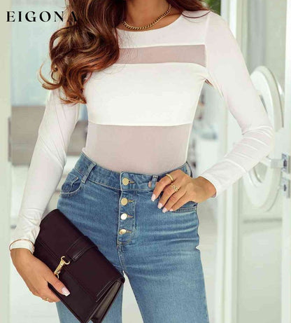 Round Neck Long Sleeve Sheer Shirt, Long Sleeve Top, Bodysuit bodysuit bodysuits clothes long sleeve bodysuit long sleeve shirt long sleeve shirts long sleeve top Ship From Overseas shirt shirts SYNZ top tops