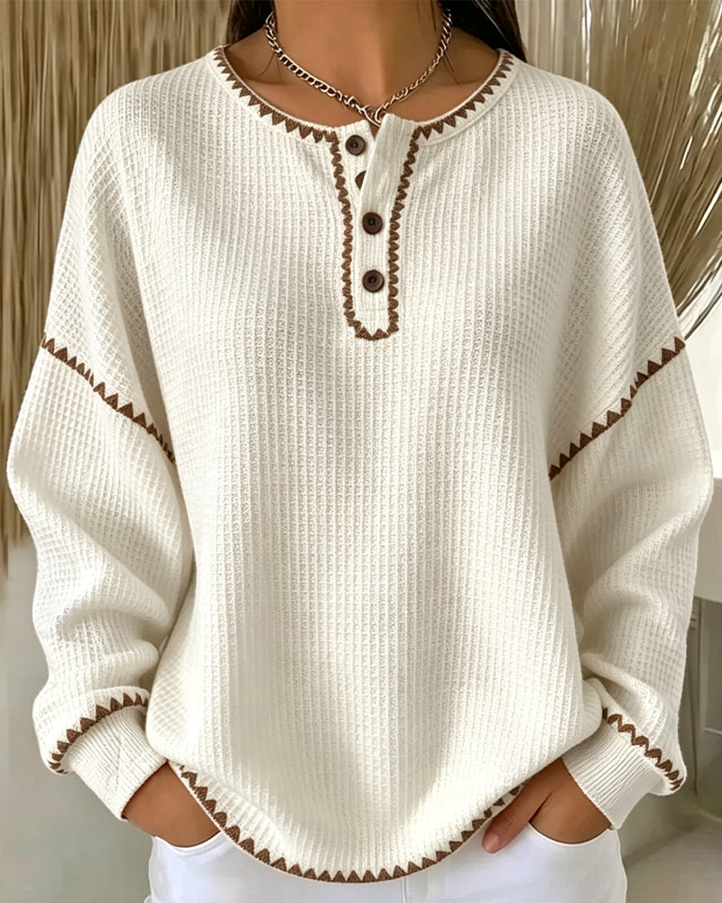 Crew Neck Button Casual Sweatshirt 2024 f/w spring sweatshirts