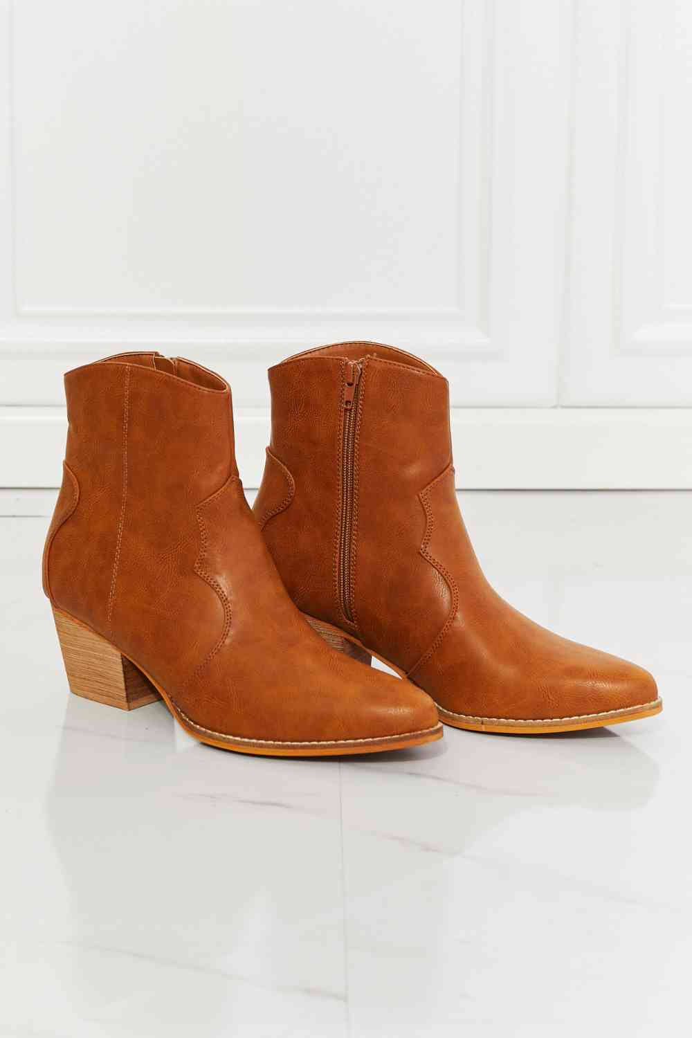 MMShoes Watertower Town Faux Leather Western Ankle Boots in Ochre