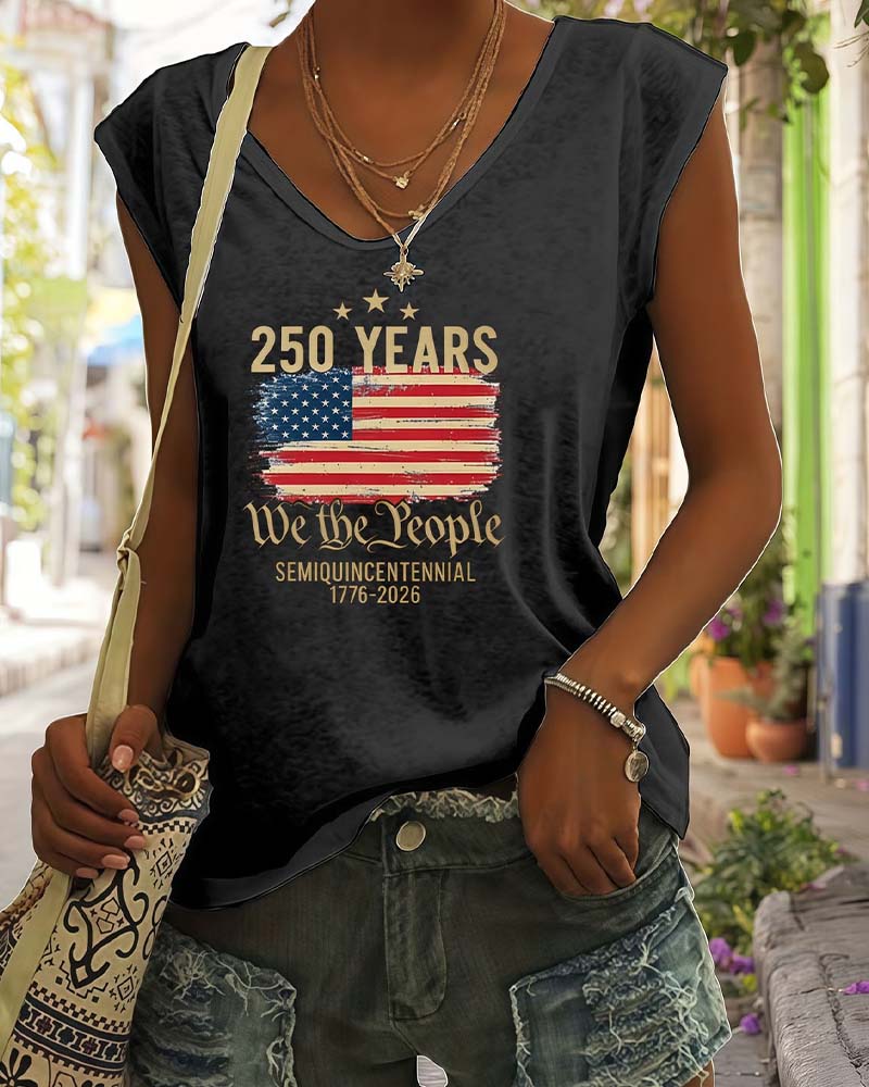V-Neck Printed Sleeveless T-Shirt spring summer t-shirts