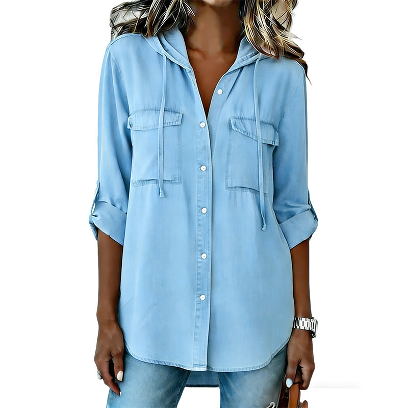 Women's Hooded Faux Denim Shirt