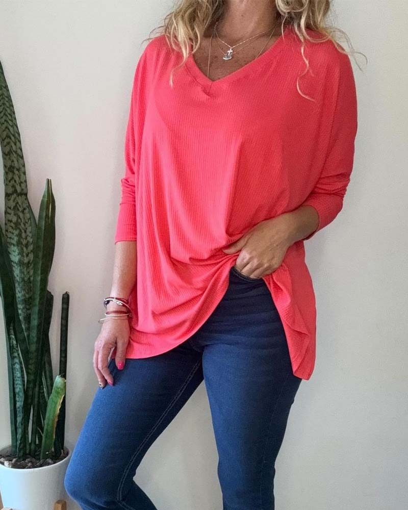 V-neck solid color casual top 2024 f/w blouses & shirts