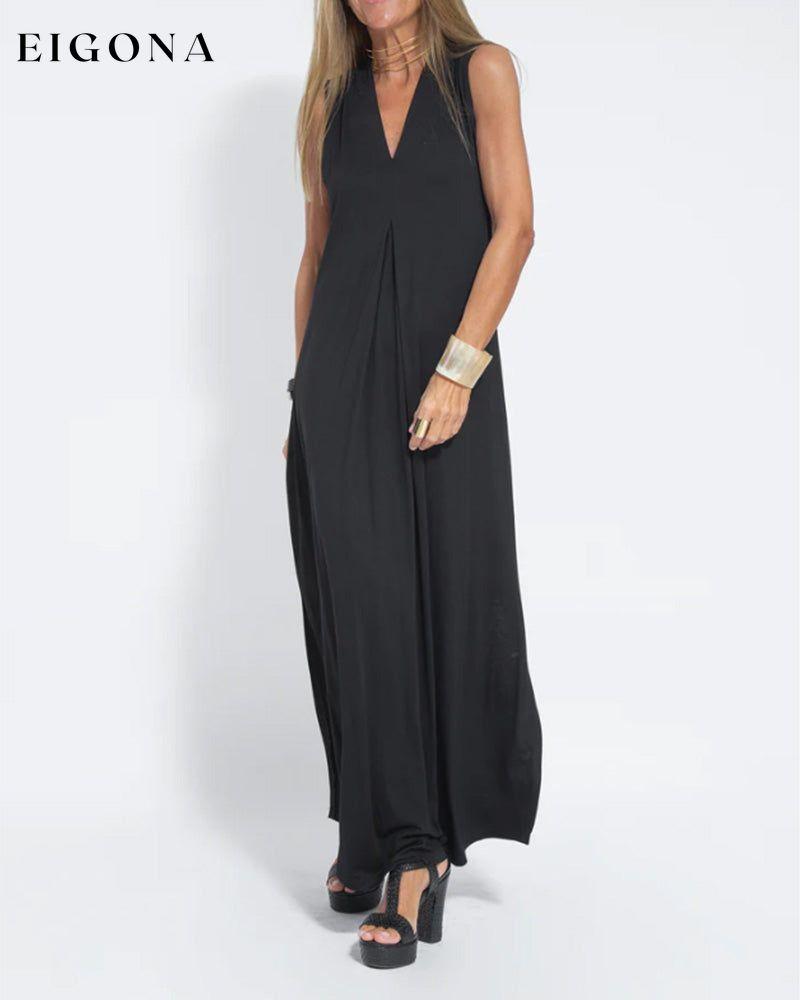 V-neck sleeveless solid color dress Black 23BF Casual Dresses Clothes Dresses Spring Summer