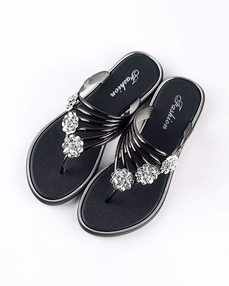 Fashionable floral rhinestone flip-flops 202466 slippers Summer