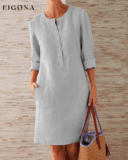 Elegant plain dress Gray 2022 F/W 23BF allamode Casual Dresses Clothes Cotton and Linen Damkläder discount Dresses Kläder och accessoarer Kortärmad för damer Spring Summer Trending Now