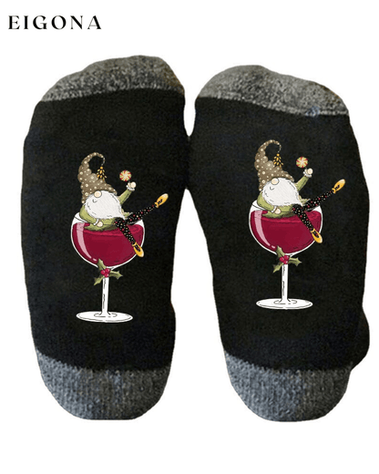 🧦Christmas gnome wine glass unisex crew socks🧦 23BF ACCESSORIES Christmas Clothes