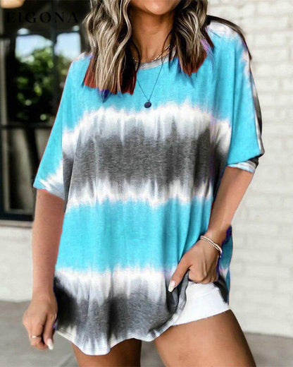 Tie Dye T-shirt with Short Sleeves Blue 23BF clothes Short Sleeve Tops Spring Summer T-shirts Tops/Blouses