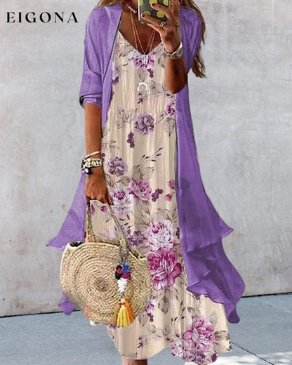 Vacation dress in floral print 23BF Casual Dresses Clothes Dresses Spring Summer Two-Piece Sets