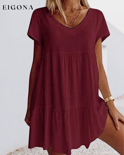 Loose casual short sleeve dress Burgundy 23BF Casual Dresses Clothes discount Dresses Spring Summer Vacation Dresses