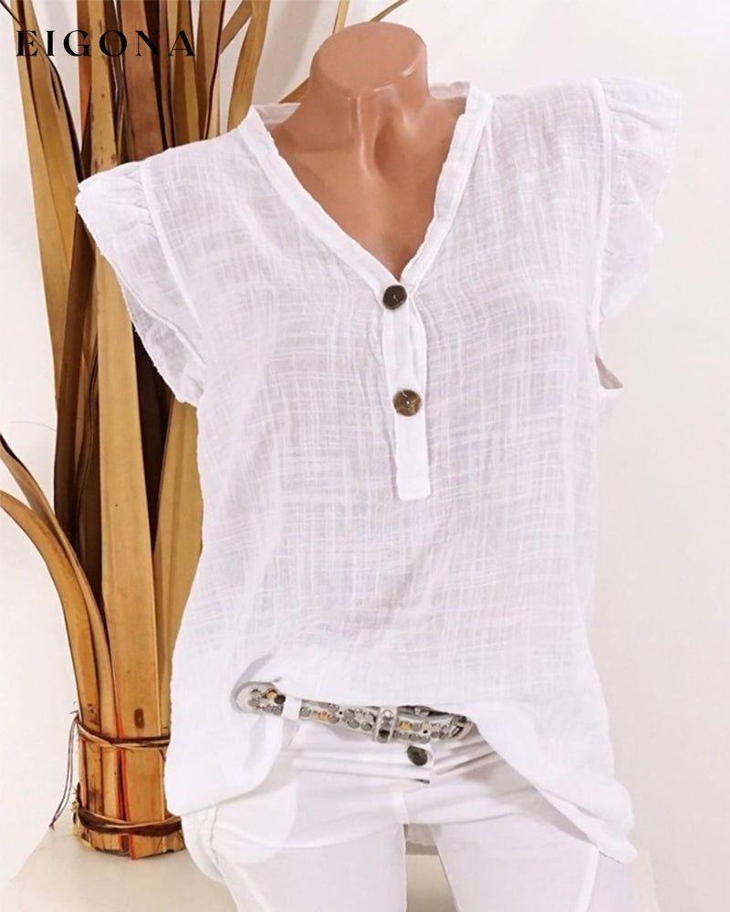Solid v neck top White 23BF clothes Cotton and Linen Short Sleeve Tops summer t-shirts Tops/Blouses