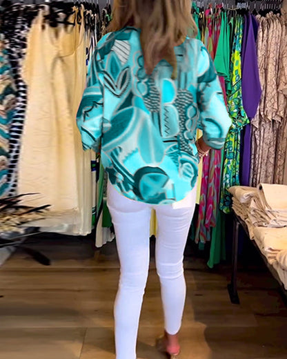 Langermet bluse med løs trykk