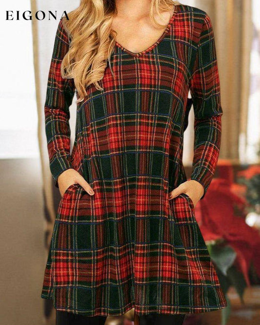 Christmas Checkered Print Loose Dress 2023 F/W 23BF casual dresses christmas Clothes Dresses Spring