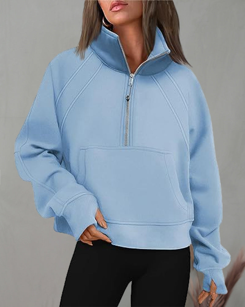 Turtleneck zipper sweatshirt with short sleeve