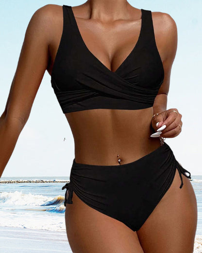 Solid color drawstring tie back bikini swimsuit bikinis summer