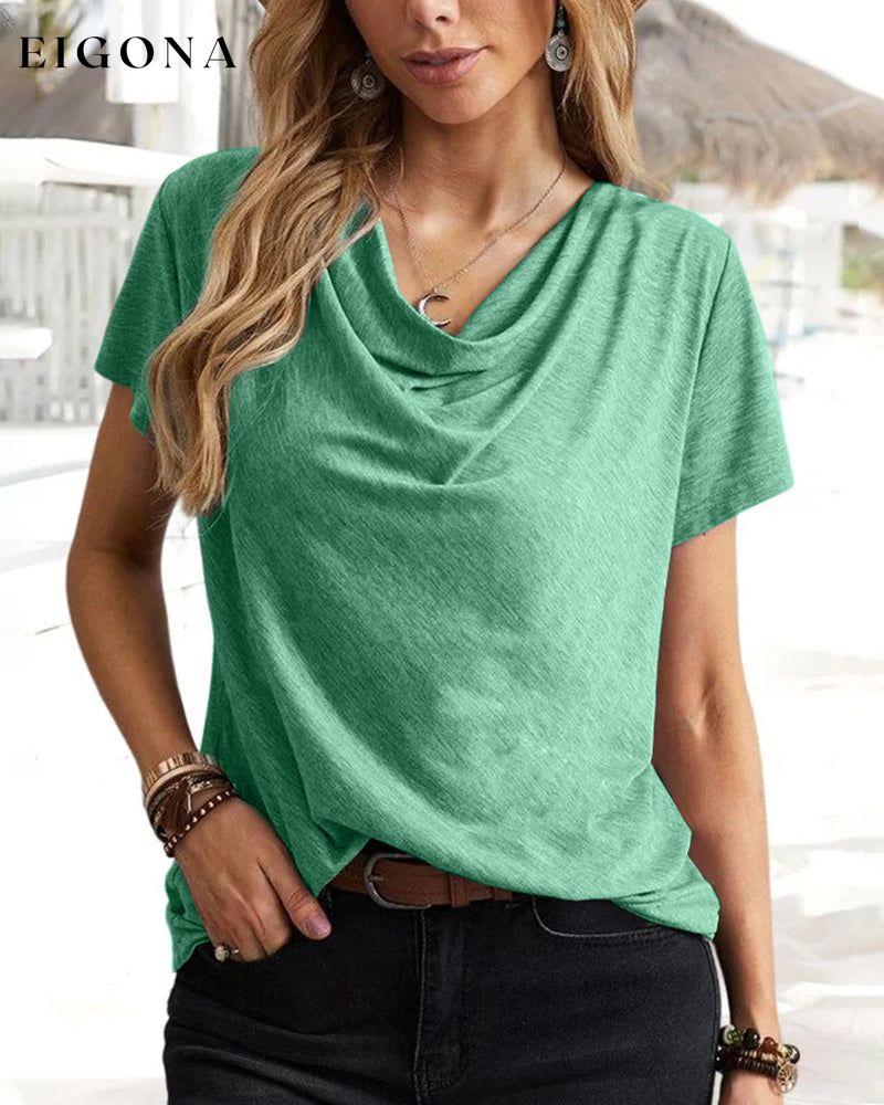 Cowl Neck T-shirt with Short Sleeves Green 23BF clothes Short Sleeve Tops Summer T-shirts Tops/Blouses