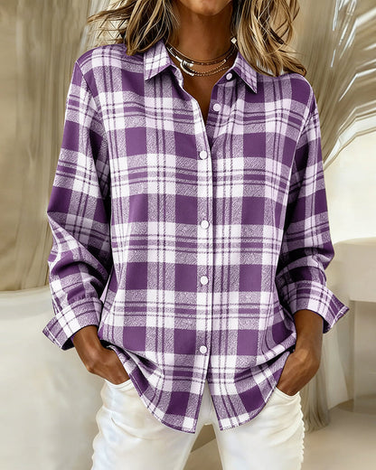 Plaid Fashionable Long-Sleeved Blouses