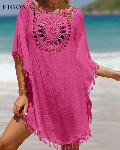 Beach Cover up with Tassels Fuchsia One size fits all 23BF Clothes Cover-Ups Spring Summer Swimwear