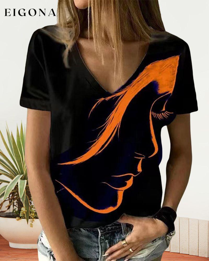 V neck T-shirt with Figure Print 23BF clothes Short Sleeve Tops T-shirts Tops/Blouses