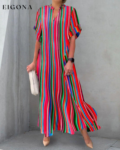 Colorful V-neck Dress in Stripe Print 23BF Casual Dresses Clothes Dresses Spring Summer