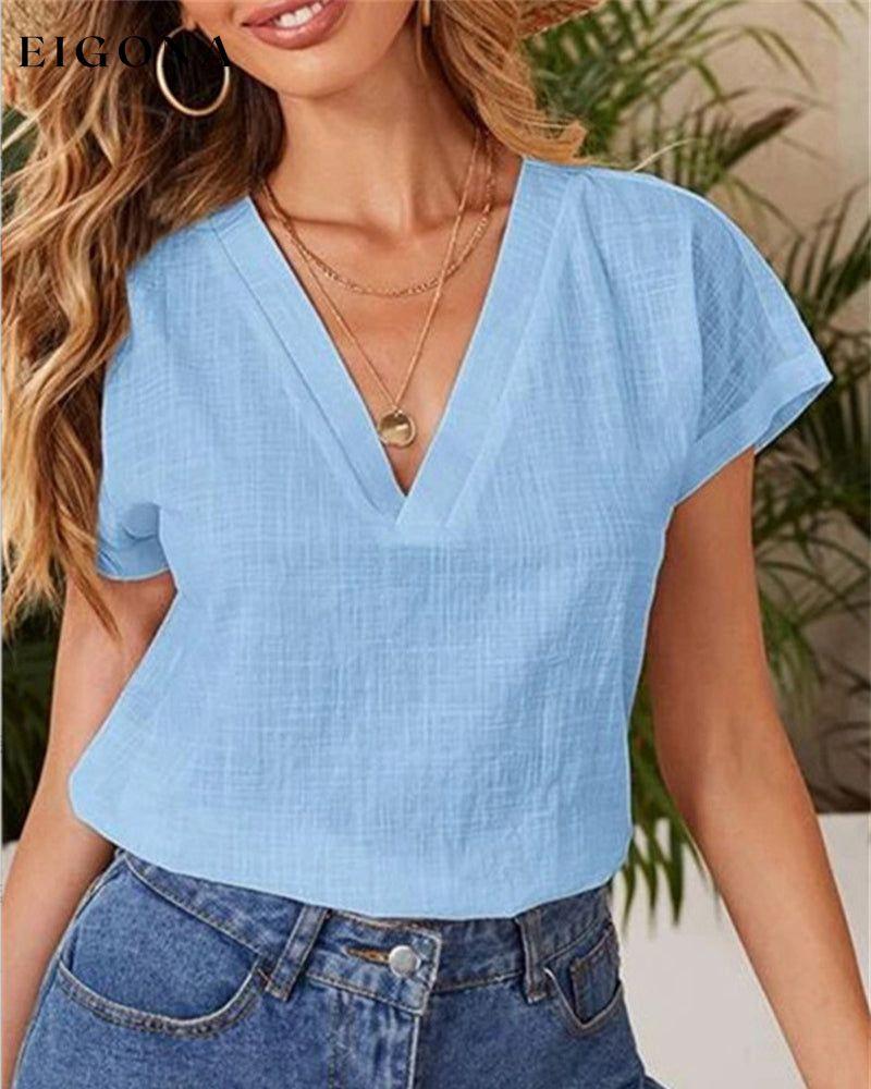 Summer solid color T-shirt Blue 23BF clothes Short Sleeve Tops Spring Summer T-shirts Tops/Blouses