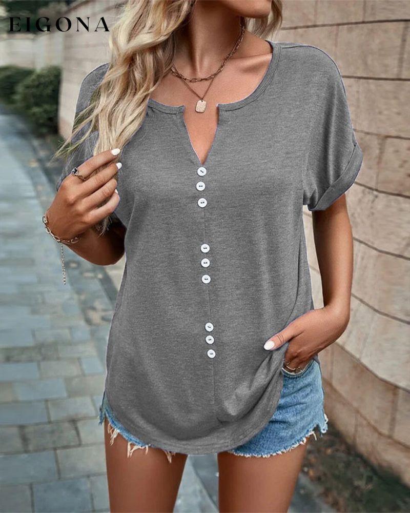 V-neck Hollow Out T-shirt with Short Sleeves Gray 23BF clothes Short Sleeve Tops Summer T-shirts Tops/Blouses