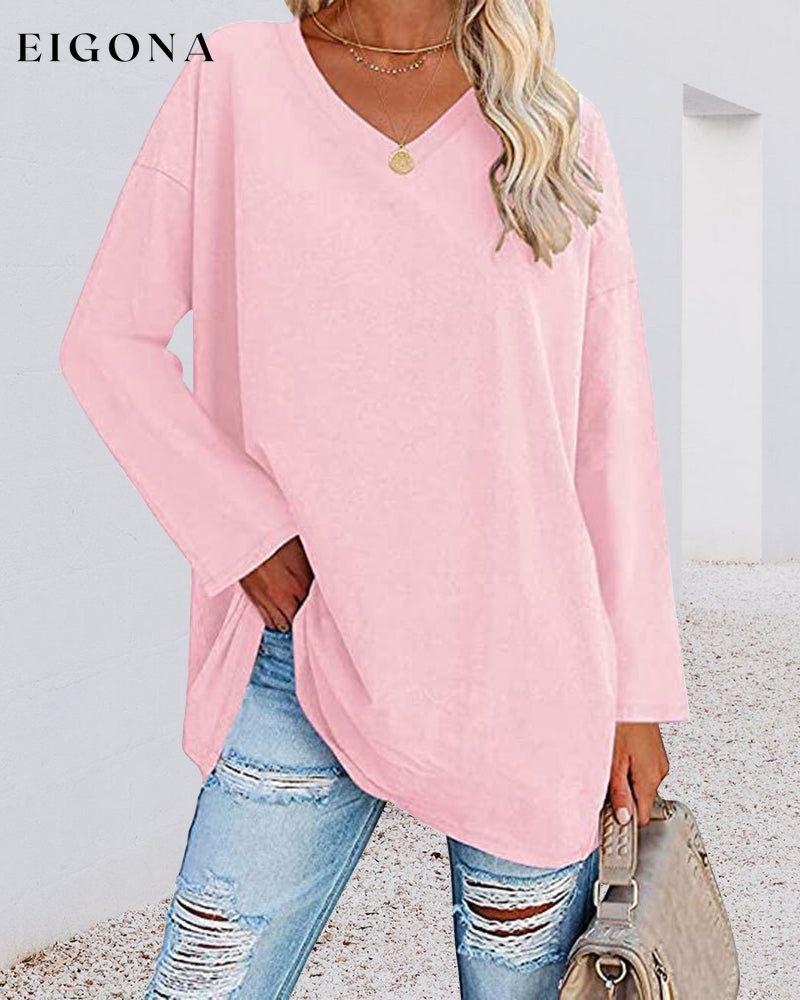 Plain v-neck long-sleeved women's t-shirt Pink 2022 F/W 23BF clothes Short Sleeve Tops Spring T-shirts Tops/Blouses