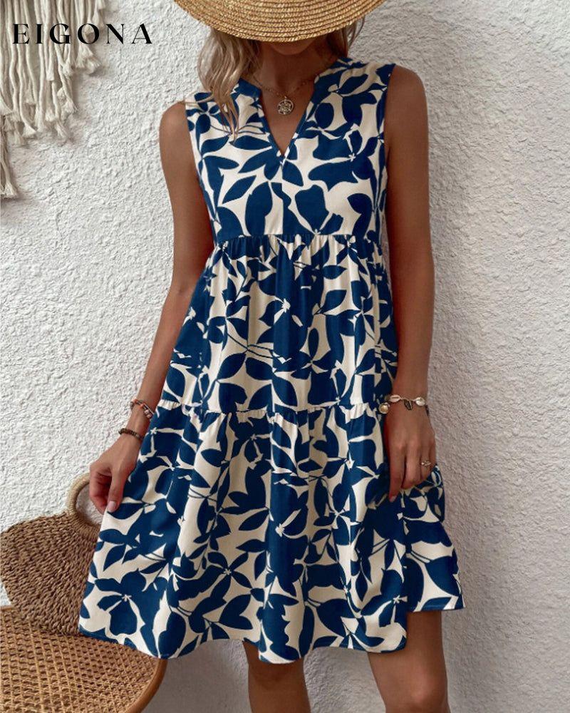 Leaves Print Sleeveless Dress Dark blue 23BF Casual Dresses Clothes Dresses Spring Summer