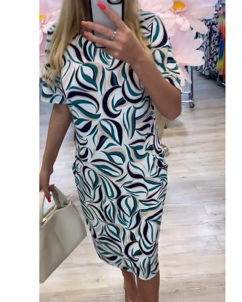 Round Neck Floral Straight Dress