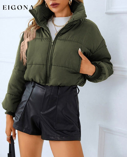 Zip-Up Winter Coat with Pockets Army Green clothes jacket puffy jacket R.T.S.C Ship From Overseas Shipping Delay 09/29/2023 - 10/03/2023