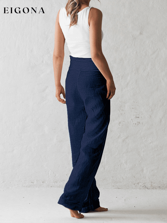 Women's Cotton Linen Solid High Waist Casual Pants bottom cotton linens