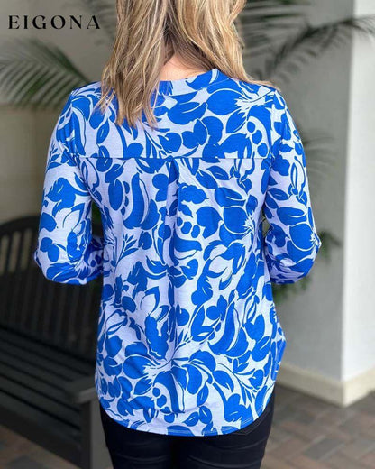 Long-sleeve V-neck floral print top blouses & shirts spring summer