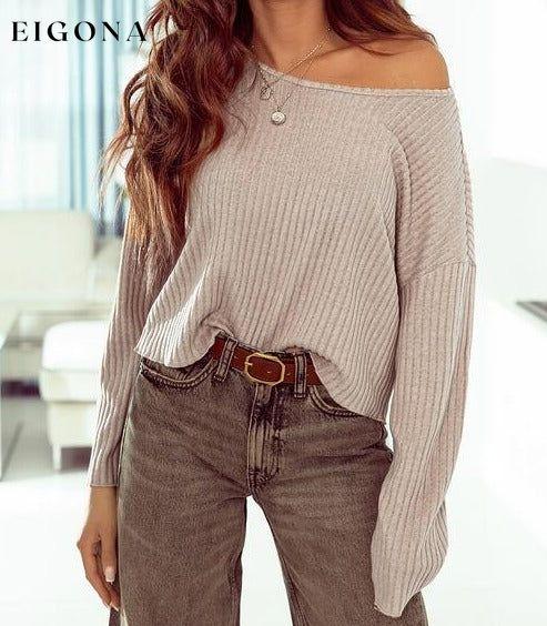 Ribbed Round Neck Drop Shoulder Long Sleeve Top Dust Storm clothes long sleeve shirt long sleeve shirts long sleeve top long sleeve tops Ship From Overseas shirt shirts Sweater sweaters SYNZ top tops
