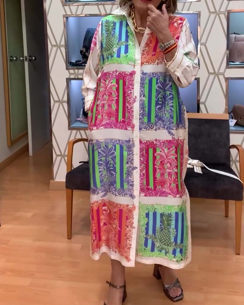 Patchwork Printed Long Shirt Dress