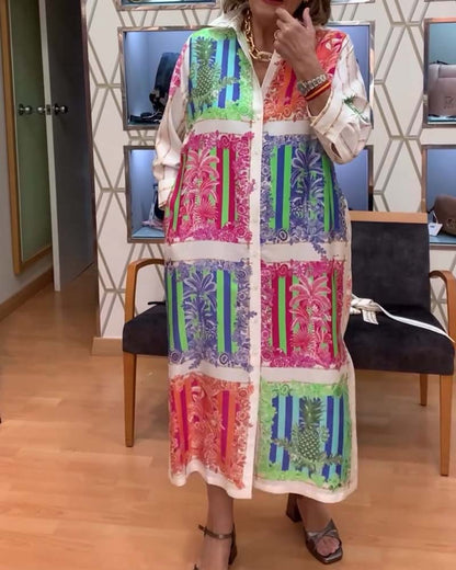 Patchwork Printed Long Shirt Dress