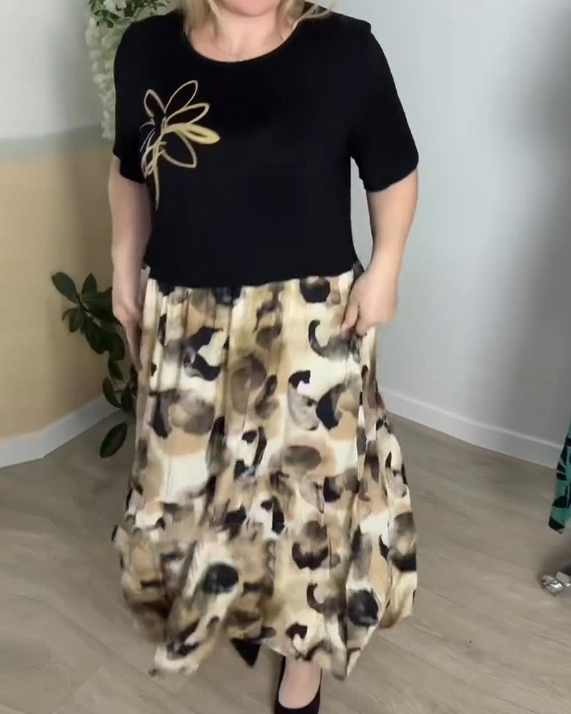 Ink Leopard Print Patchwork Dress