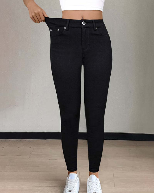 Women's Pocket Solid Skinny Casual Pant