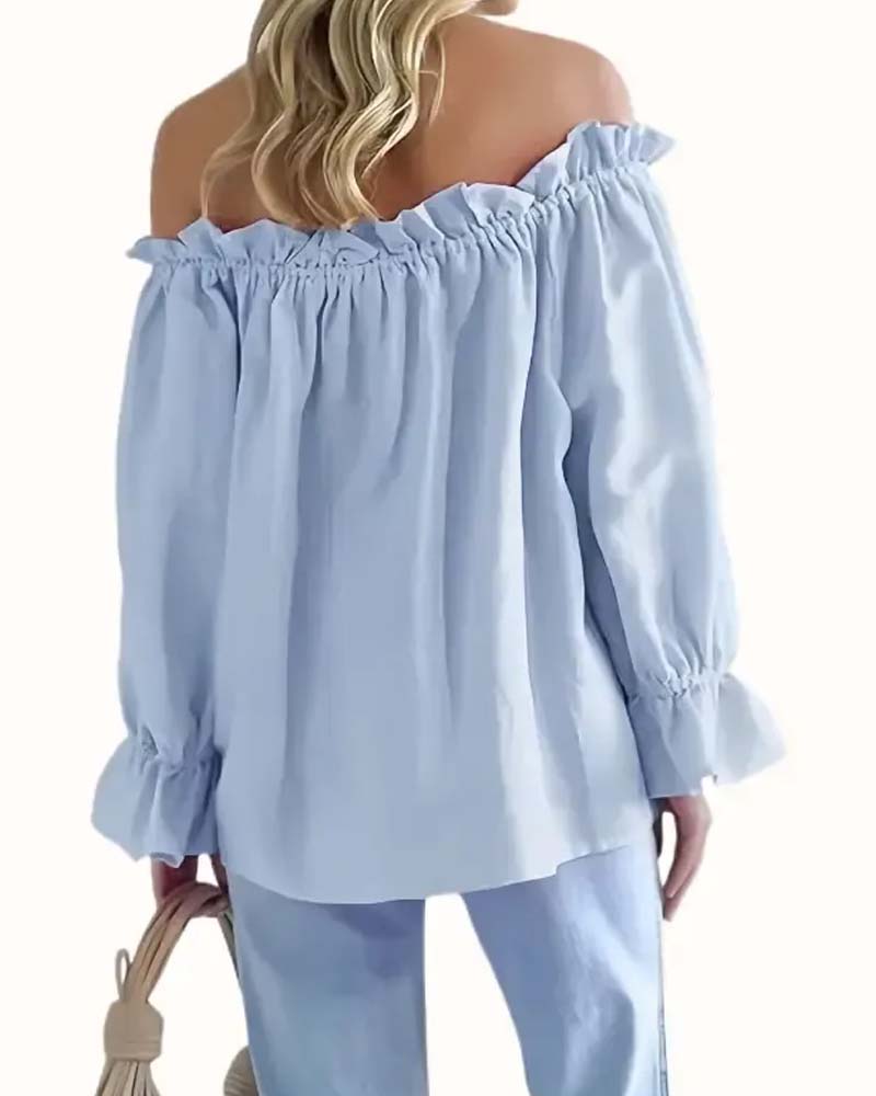 Off-Shoulder Ruffle Long Sleeve Blouse