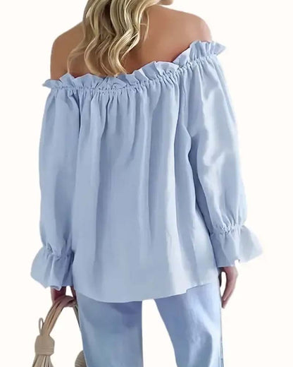 Off-Shoulder Ruffle Long Sleeve Blouse