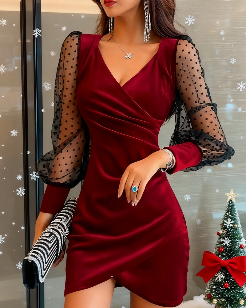 Deep V-Neck Patchwork Dress