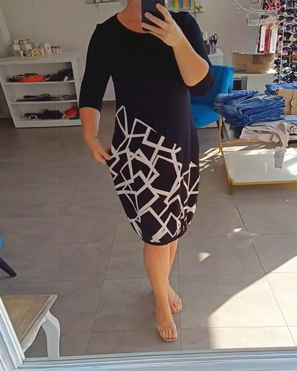 Long-Sleeved Geometric Pattern Dress